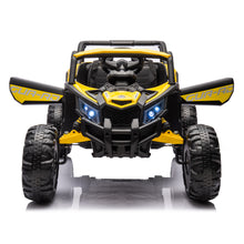 Load image into Gallery viewer, iRerts Yellow 12V Battery Powered Ride on UTV Cars for Boys Girls, Kids Ride on Toys with Remote Control, Music, LED Light, USB, Bluetooth, 4 Wheels Kids Electric Vehicle for Christmas Birthday Gifts
