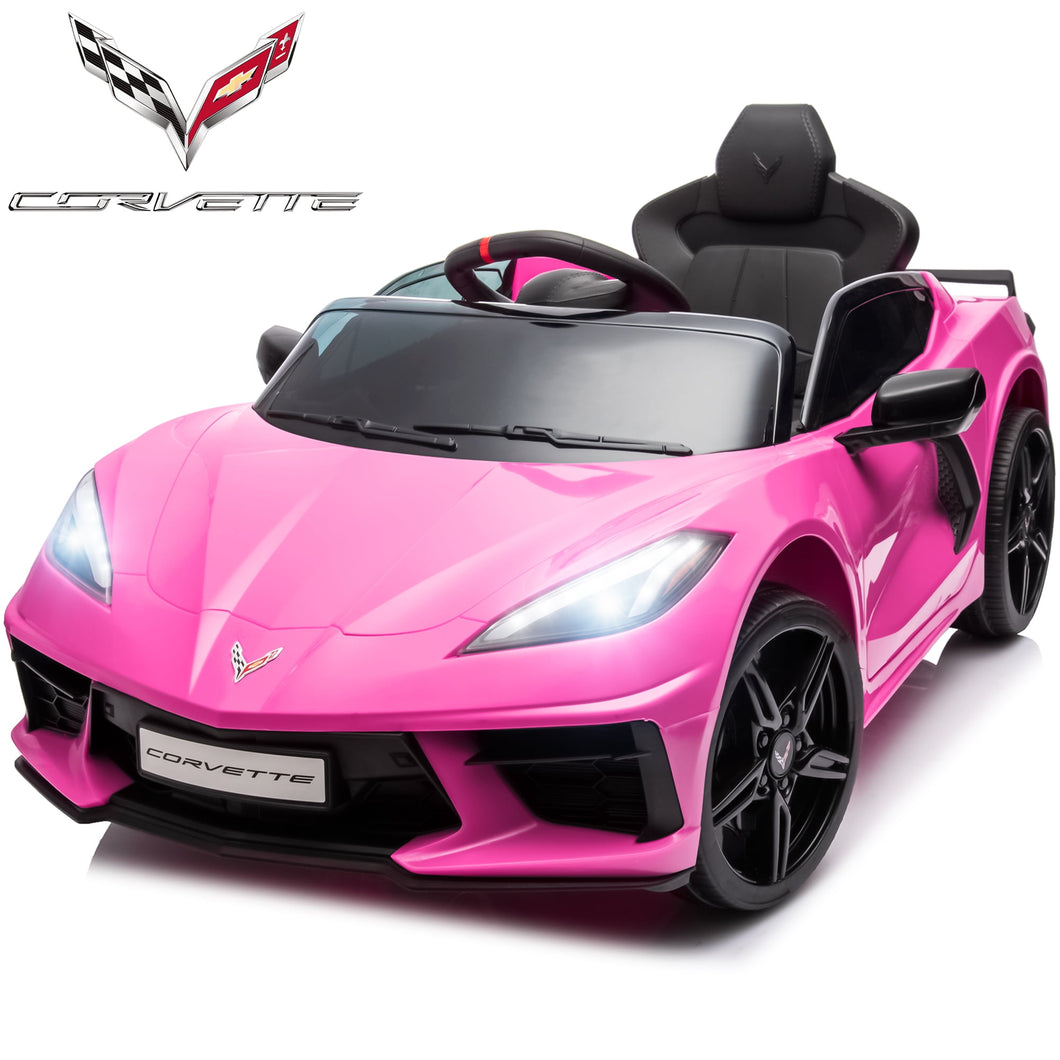 Chevrolet Ride On Cars for Kids, 12V Licensed Chevrolet Corvette Powered Ride On Toy Cars with Parent Remote Control, Electric Car for Kids 3-5 w/Music/Bluetooth/Luminous Dashboard, Pink