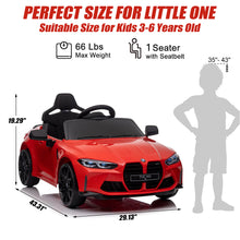 Load image into Gallery viewer, BMW M4 Red 12V Ride On Cars with Remote Control, Battery Powered Ride on Toys with Music, Bluetooth, Story, USB/MP3 Port, LED Light, Kids Electric Vehicle for Boys Girls with Wheels, Easy to Carry
