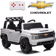 Load image into Gallery viewer, iRerts 12V Battery Powered Ride on Cars with Remote Control, Licensed Chevrolet Silverado 2 Seater Kids Electric Cars for 2-6 Ages Kids Gift, Ride On Toy with Music, MP3/USB/AUX Port, LED Light, White
