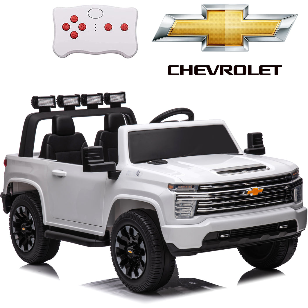 iRerts 12V Battery Powered Ride on Cars with Remote Control, Licensed Chevrolet Silverado 2 Seater Kids Electric Cars for 2-6 Ages Kids Gift, Ride On Toy with Music, MP3/USB/AUX Port, LED Light, White