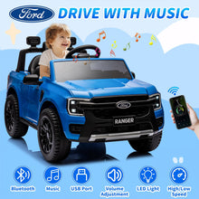 Load image into Gallery viewer, iRerts Blue 12V Ford Ranger Powered Ride on Car with Remote Control, Kids Electric Car for Boys Girls 3-6 Ages, Kids Ride on Toys with Bluetooth, Music, USB Port, Horn, LED Lights
