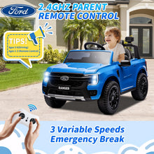 Load image into Gallery viewer, iRerts Blue 12V Ford Ranger Powered Ride on Car with Remote Control, Kids Electric Car for Boys Girls 3-6 Ages, Kids Ride on Toys with Bluetooth, Music, USB Port, Horn, LED Lights
