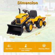 Load image into Gallery viewer, iRerts 12V Kids Ride on Car, Ride on Tractor with Remote Control, Electric Excavator Vehicle Construction Truck with Trailer, Adjustable Bucket, Toddlers Bulldozer Tractor with 3 Speeds, Music, Yellow
