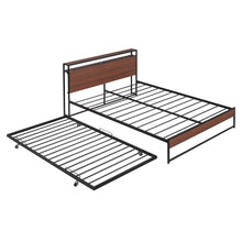 Load image into Gallery viewer, Queen Size Metal Platform Bed Frame with Twin Size Trundle, Queen Size Bed Frame with Storage Headboard, Outlet/USB Ports, Steel Slat Support, Queen Bed Frame No Box Spring Needed for Bedroom, Black
