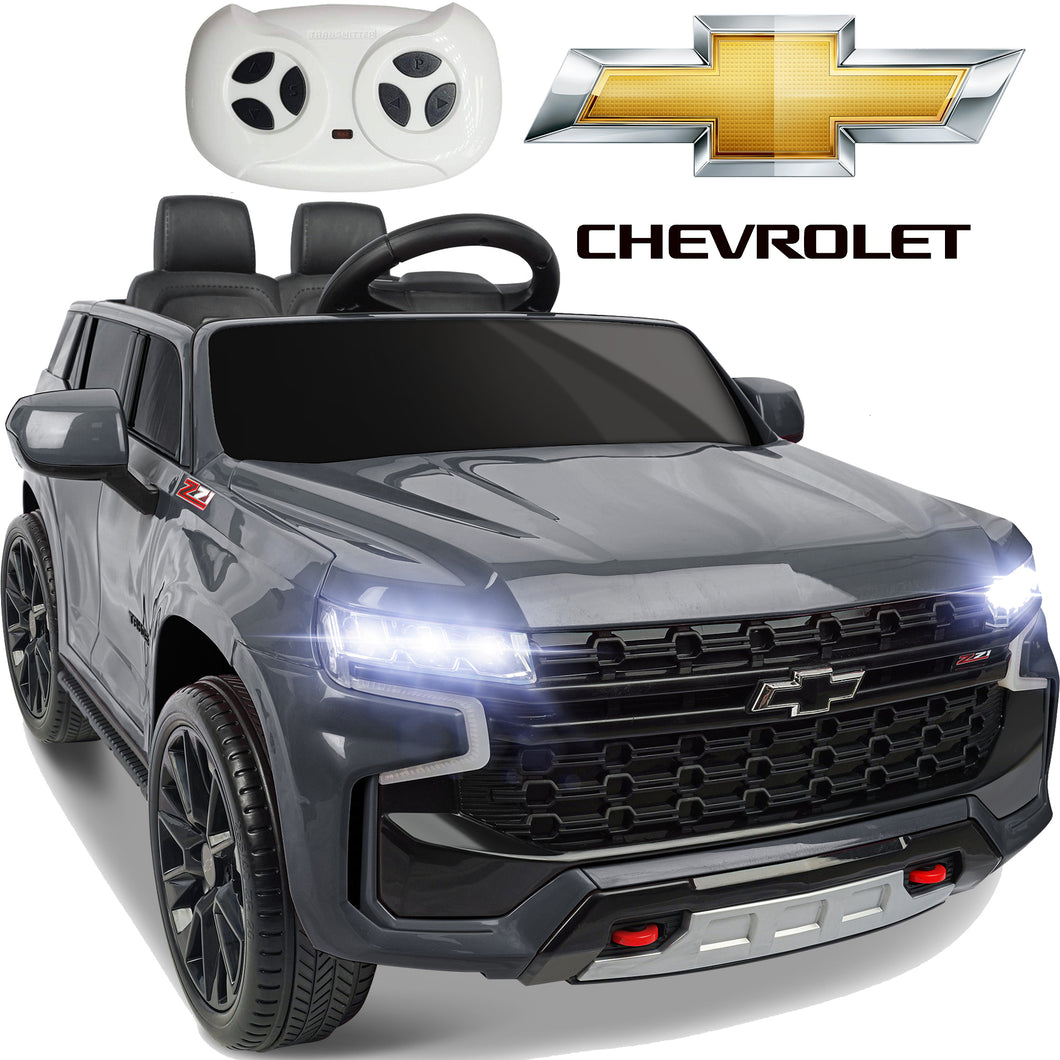iRerts 12V Battery Powered Ride on Cars with Remote Control, Licensed Chevrolet Tahoe Kids Electric Cars for 3-6 Ages Kids Gift, Ride On Toy with Bluetooth, Music, MP3/USB/AUX Port, LED Light, Gray