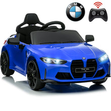 Load image into Gallery viewer, BMW M4 Blue 12V Ride On Cars with Remote Control, Battery Powered Ride on Toys with Music, Bluetooth, Story, USB/MP3 Port, LED Light, Kids Electric Vehicle for Boys Girls with Wheels, Easy to Carry

