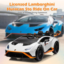 Load image into Gallery viewer, iRerts White 24V Lamborghini Ride on Cars with Remote Control, Battery Powered Kids Ride on Toys for Boys Girls 3-8 Ages, 4 Wheels Electric Cars for Kids with Bluetooth/Music/USB Port/LED Lights
