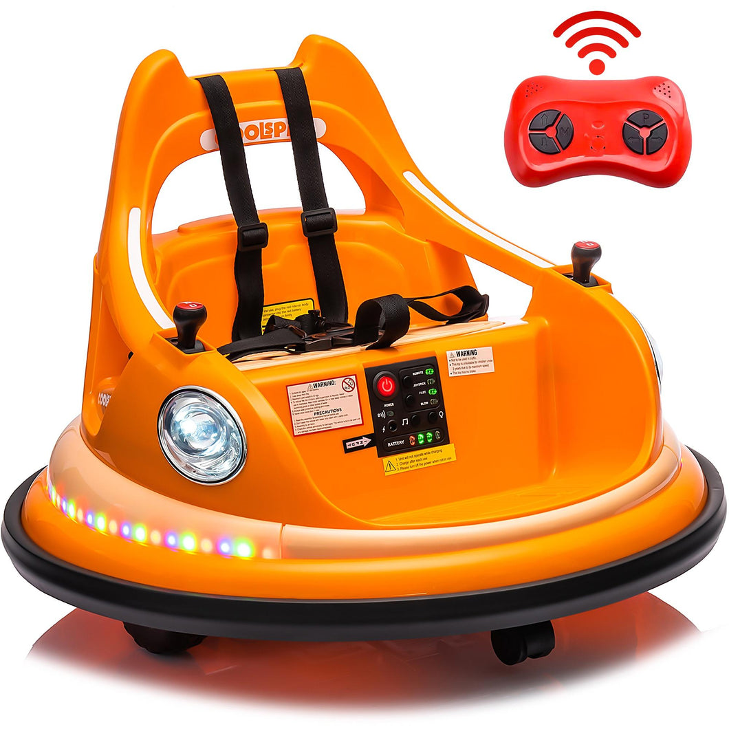 iRerts 12V Bumper Cars for Kids, Bumper Car Ride on with Remote Control, Battery Powered Kids Ride on Toys for 2-5 Year Old Boys Girls, Kids Electric Cars with Bluetooth, Music, LED Light, Orange