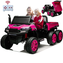 Load image into Gallery viewer, iRerts 2 Seater 24V Ride on Truck with Dump Bed, Battery Powered Ride on Cars with Remote Control for Boys Girls, 4WD 6 Wheels Ride on Tractor Toys with Bluetooth, Music, USB/TF Card Slots, Rose Red
