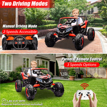 Load image into Gallery viewer, iRerts Red 24V Battery Powered Ride on UTV Cars for Boys Girls, Kids Ride on Toys with Remote Control, Music, LED Light, USB, Bluetooth, Large Seat Kids Electric Vehicle for Christmas Birthday Gifts
