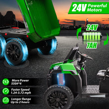 Load image into Gallery viewer, iRerts 2 Seater 24V Ride on Truck with Dump Bed, Battery Powered Ride on Car UTV with Remote Control for Boys Girls, 4WD 6 Wheels Ride on Tractor Toys with Bluetooth, Music, USB/TF Card Slots, Green
