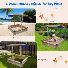 Load image into Gallery viewer, iRerts Kids Sandbox, Wooden Sandbox with Cover and Adjustable Canopy, Backyard Sandbox for Kids 3-10 Year Olds, Indoor Sandbox Sandpit Outdoor Playset for Backyard Home Lawn Garden Beach, Golden
