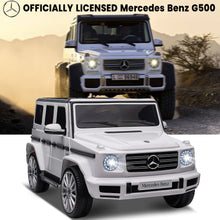 Load image into Gallery viewer, 24V Ride On Cars with Remote Control, Licensed Mercedes Benz G500 Kids Electric Car for Boys Girls Gifts, Battery Powered Ride on Trucks Toys with Bluetooth, MP3, Music, Led Lights, USB, White
