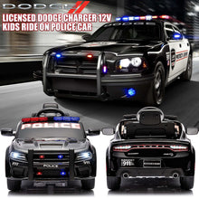 Load image into Gallery viewer, iRerts 12V Ride on Police Cars with Remote Control, Licensed Dodge Charger Kids Ride on Toys for Boys Girls Gifts, Kids Electric Car with Bluetooth, Music, USB, MP3, LED Lights, 3 Speeds, Black
