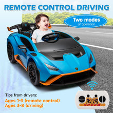 Load image into Gallery viewer, iRerts Blue 24V Lamborghini Ride on Cars with Remote Control, Battery Powered Kids Ride on Toys for Boys Girls 3-8 Ages, 4 Wheels Electric Cars for Kids with Bluetooth/Music/USB Port/LED Lights
