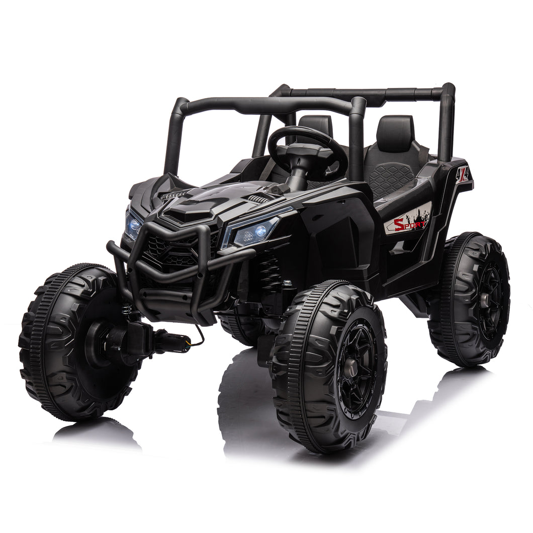 iRerts Black 24V Battery Powered Ride on UTV Cars for Boys Girls, 2 Seater Kids Ride on Toys with Remote Control, Music, LED Light, USB, Bluetooth, Kids Electric Vehicle for Christmas Birthday Gifts