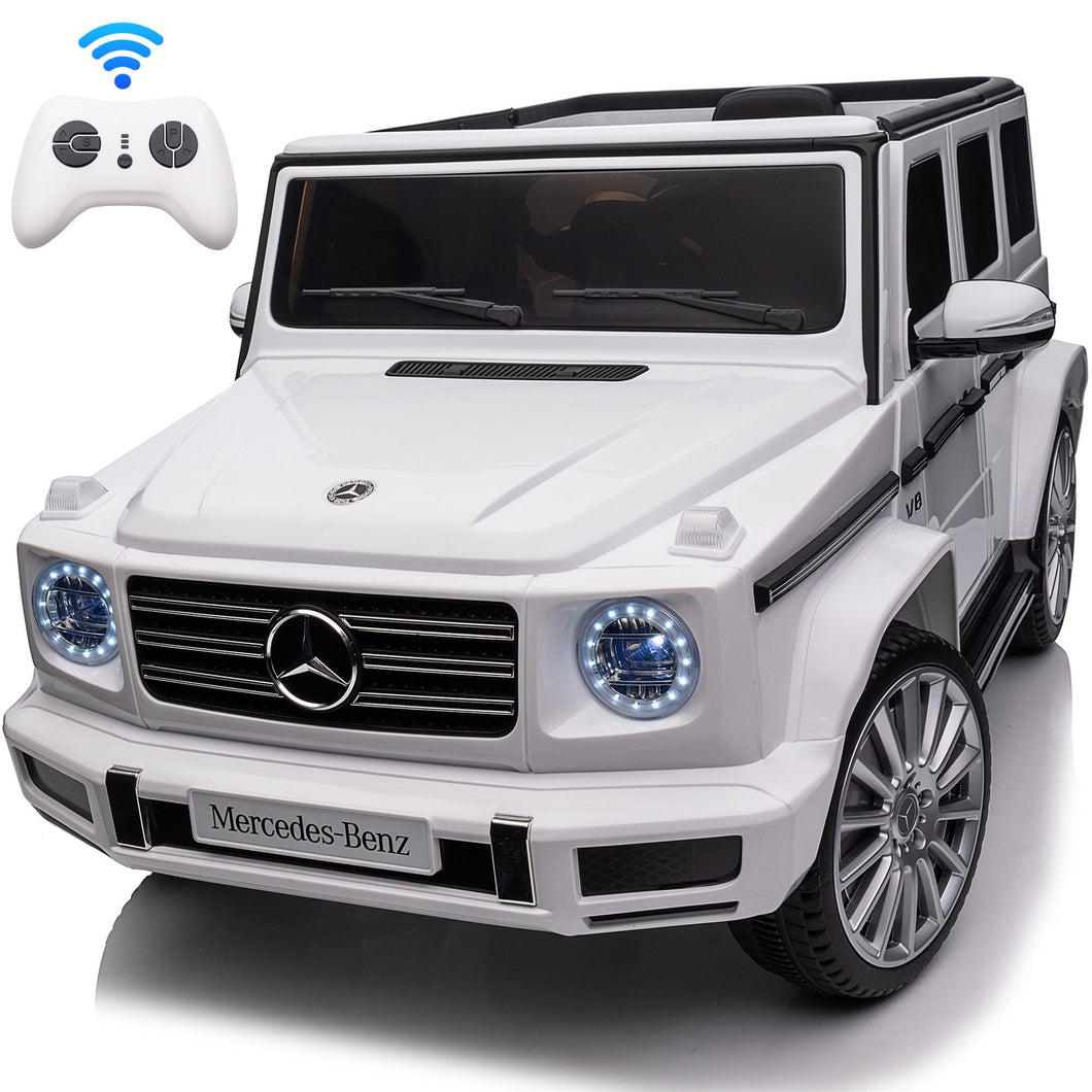 24V Ride On Cars with Remote Control, Licensed Mercedes Benz G500 Kids Electric Car for Boys Girls Gifts, Battery Powered Ride on Trucks Toys with Bluetooth, MP3, Music, Led Lights, USB, White