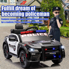 Load image into Gallery viewer, iRerts 12V Ride on Police Cars with Remote Control, Licensed Dodge Charger Kids Ride on Toys for Boys Girls Gifts, Kids Electric Car with Bluetooth, Music, USB, MP3, LED Lights, 3 Speeds, Black
