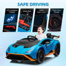 Load image into Gallery viewer, iRerts Blue 24V Lamborghini Ride on Cars with Remote Control, Battery Powered Kids Ride on Toys for Boys Girls 3-8 Ages, 4 Wheels Electric Cars for Kids with Bluetooth/Music/USB Port/LED Lights
