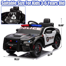 Load image into Gallery viewer, iRerts 12V Ride on Police Cars with Remote Control, Licensed Dodge Charger Kids Ride on Toys for Boys Girls Gifts, Kids Electric Car with Bluetooth, Music, USB, MP3, LED Lights, 3 Speeds, Black
