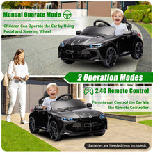 Load image into Gallery viewer, BMW M4 Black 12V Ride On Cars with Remote Control, Battery Powered Ride on Toys with Music, Bluetooth, Story, USB/MP3 Port, LED Light, Kids Electric Vehicle for Boys Girls with Wheels, Easy to Carry
