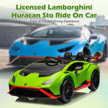 Load image into Gallery viewer, iRerts Green 24V Lamborghini Ride on Cars with Remote Control, Battery Powered Kids Ride on Toys for Boys Girls 3-8 Ages, 4 Wheels Electric Cars for Kids with Bluetooth/Music/USB Port/LED Lights
