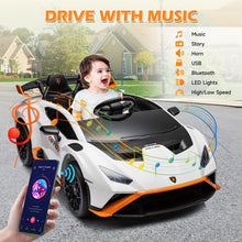 Load image into Gallery viewer, iRerts White 24V Lamborghini Ride on Cars with Remote Control, Battery Powered Kids Ride on Toys for Boys Girls 3-8 Ages, 4 Wheels Electric Cars for Kids with Bluetooth/Music/USB Port/LED Lights
