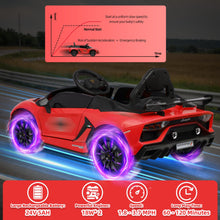 Load image into Gallery viewer, iRerts Red 24V Lamborghini Xago Battery Powered Ride On Cars with Remote Control for Boys Girls Gifts, Kids Ride on Toys with Bluetooth, Music, MP3, USB, LED lights
