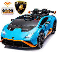 Load image into Gallery viewer, iRerts Blue 24V Lamborghini Ride on Cars with Remote Control, Battery Powered Kids Ride on Toys for Boys Girls 3-8 Ages, 4 Wheels Electric Cars for Kids with Bluetooth/Music/USB Port/LED Lights
