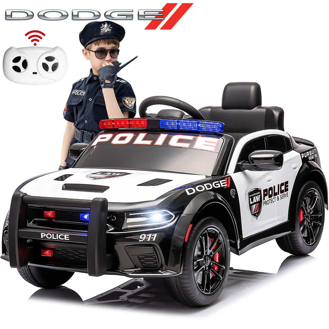 iRerts 12V Ride on Police Cars with Remote Control, Licensed Dodge Charger Kids Ride on Toys for Boys Girls Gifts, Kids Electric Car with Bluetooth, Music, USB, MP3, LED Lights, 3 Speeds, White