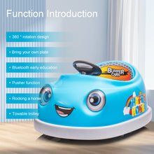 Load image into Gallery viewer, iRerts Kids Bumper Car with Remote Control, 12V Bumper Car for Toddlers Ages 1-6 Years with Rocking Horse Mode, Push Rod, Dinner Plate, USB Bluetooth Music, Ride on Toys Car for Boys Girls Gifts, Blue
