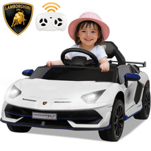 Load image into Gallery viewer, iRerts White 24V Lamborghini Xago Battery Powered Ride On Cars with Remote Control for Boys Girls Gifts, Kids Ride on Toys with Bluetooth, Music, MP3, USB, LED lights
