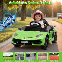 Load image into Gallery viewer, iRerts Green 24V Lamborghini Xago Battery Powered Ride On Cars with Remote Control for Boys Girls Gifts, Kids Ride on Toys with Bluetooth, Music, MP3, USB, LED lights
