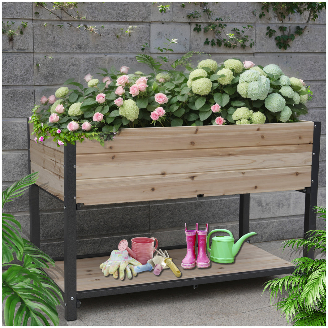 48x24x30in Raised Garden Bed Outdoor with Storage Shelf, Planter Box for Balcony /Patio /Backyard with Bed Liner, Suitable for Vegetables/ Flowers/ Herbs, 310lb Capacity
