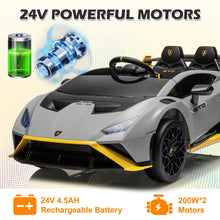 Load image into Gallery viewer, iRerts Gray 24V Lamborghini Ride on Cars with Remote Control, Battery Powered Kids Ride on Toys for Boys Girls 3-8 Ages, 4 Wheels Electric Cars for Kids with Bluetooth/Music/USB Port/LED Lights
