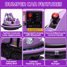 Load image into Gallery viewer, iRerts 12V Bumper Cars for Kids, Bumper Car Ride on with Remote Control, Battery Powered Kids Ride on Toys for 2-5 Year Old Boys Girls, Kids Electric Cars with Bluetooth, Music, LED Light, Purple
