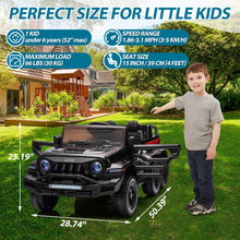 Load image into Gallery viewer, iRerts Black 24V Battery Powered Ride on Cars with Remote Control, Ride on Pickup Trucks with Rocking Chair Mode, Parental Rear Seat, Music, USB/MP3 Port, Electric Cars for Kids Boys Girls 2-6 Ages
