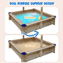 Load image into Gallery viewer, iRerts Kids Sandbox, Wooden Sandbox with Cover and Adjustable Canopy, Backyard Sandbox for Kids 3-10 Year Olds, Indoor Sandbox Sandpit Outdoor Playset for Backyard Home Lawn Garden Beach, Golden
