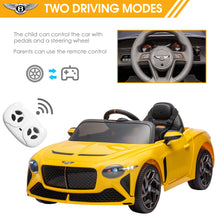 Load image into Gallery viewer, Bentley Mulsanne 12V Ride On Cars with Remote Control, Battery Powered Kids Ride on Toys, Ride On Vehicle with Bluetooth, Music, USB, MP3, Light, Electric Car for Kids Boys Girls Birthday Gift, Yellow
