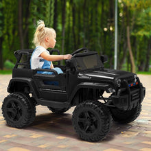 Load image into Gallery viewer, iRerts Black Kids 12V Ride on Truck with Remote Control for 2- 4 Years Old, Horn, LED Lights, MP3 Player, Radio, USB Port, Spring Suspension
