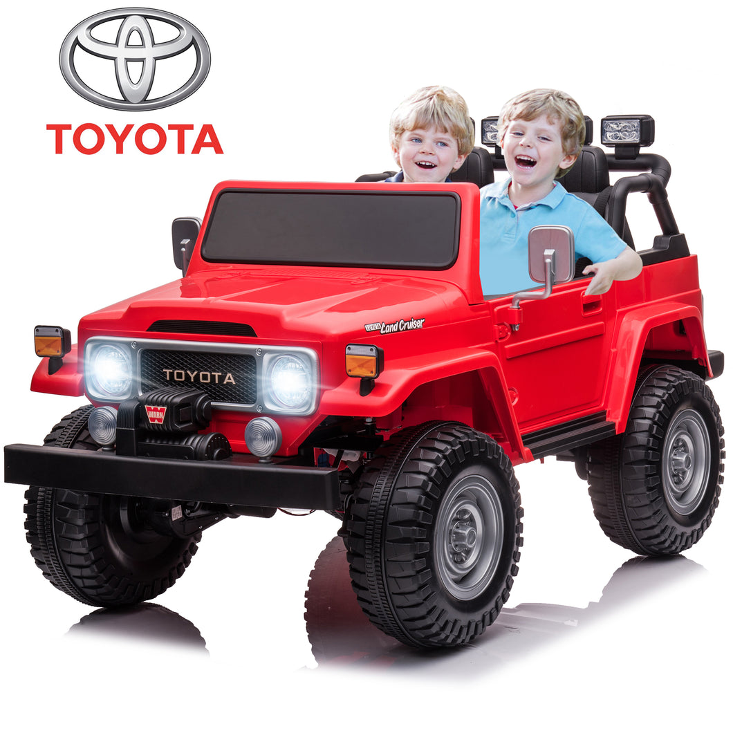 2 Seater 24v Ride on Trucks, Toyota FJ40 Ride on Car with Remote Control, Battery Powered Ride on Toys with Bluetooth, FM Radio, USB Port and Music, Electric Cars for Kids Boys Girls Gift, Red