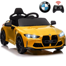 Load image into Gallery viewer, BMW M4 Yellow 12V Ride On Cars with Remote Control, Battery Powered Ride on Toys with Music, Bluetooth, Story, USB/MP3 Port, LED Light, Kids Electric Vehicle for Boys Girls with Wheels, Easy to Carry
