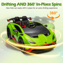 Load image into Gallery viewer, iRerts Green 24V Lamborghini Ride on Cars with Remote Control, Battery Powered Kids Ride on Toys for Boys Girls 3-8 Ages, 4 Wheels Electric Cars for Kids with Bluetooth/Music/USB Port/LED Lights
