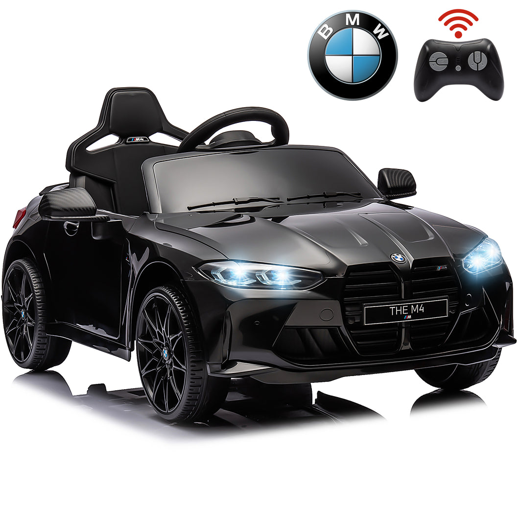 BMW M4 Black 12V Ride On Cars with Remote Control, Battery Powered Ride on Toys with Music, Bluetooth, Story, USB/MP3 Port, LED Light, Kids Electric Vehicle for Boys Girls with Wheels, Easy to Carry