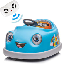 Load image into Gallery viewer, 12V Bumper Car for Toddlers, iRerts Kids Bumper Car with Remote Control, Rocking Horse Mode, Push Rod, Dinner Plate, USB Bluetooth Music, Electric Toddler Ride On Toys for Kids Ages 1-6 Years, Blue
