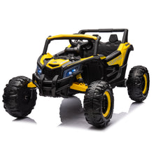 Load image into Gallery viewer, iRerts Yellow 12V Battery Powered Ride on UTV Cars for Boys Girls, Kids Ride on Toys with Remote Control, Music, LED Light, USB, Bluetooth, 4 Wheels Kids Electric Vehicle for Christmas Birthday Gifts
