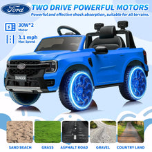 Load image into Gallery viewer, iRerts Blue 12V Ford Ranger Powered Ride on Car with Remote Control, Kids Electric Car for Boys Girls 3-6 Ages, Kids Ride on Toys with Bluetooth, Music, USB Port, Horn, LED Lights
