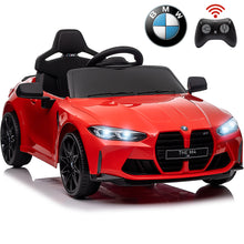 Load image into Gallery viewer, BMW M4 Red 12V Ride On Cars with Remote Control, Battery Powered Ride on Toys with Music, Bluetooth, Story, USB/MP3 Port, LED Light, Kids Electric Vehicle for Boys Girls with Wheels, Easy to Carry
