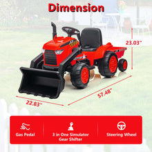 Load image into Gallery viewer, iRerts 12V Kids Ride on Car, Ride on Tractor with Remote Control, Electric Excavator Vehicle Construction Truck with Trailer, Adjustable Bucket, Toddlers Bulldozer Tractor with 3 Speeds, Music, Red
